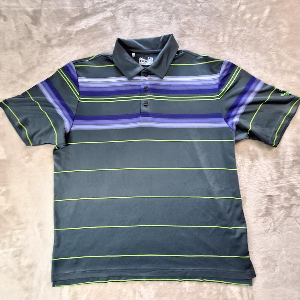 Under Armour Polo Shirt Mens Large Gray Stripe HeatGear Golf Saratoga National